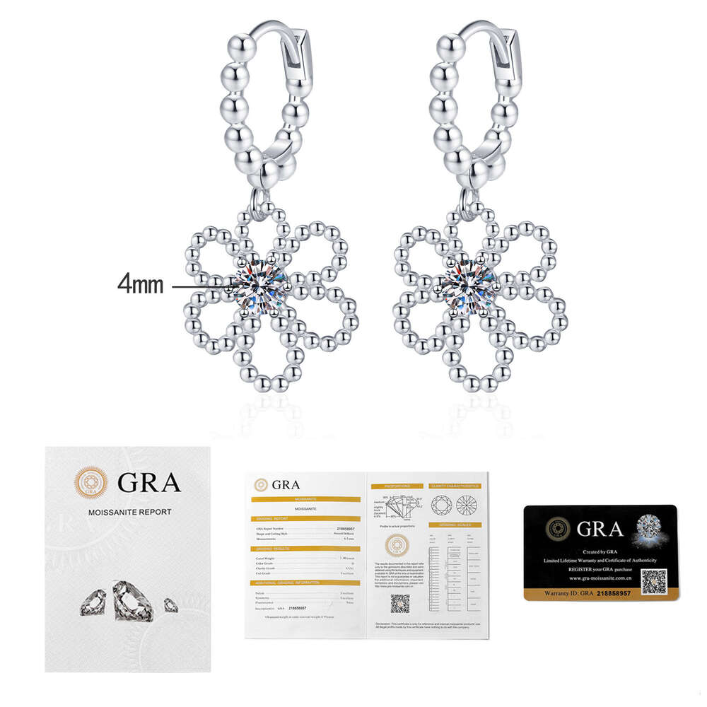S925 Pure S925ier D Color MoiS925S925anite French Five-Petal Flower Camellia EarringS925 for Women 814