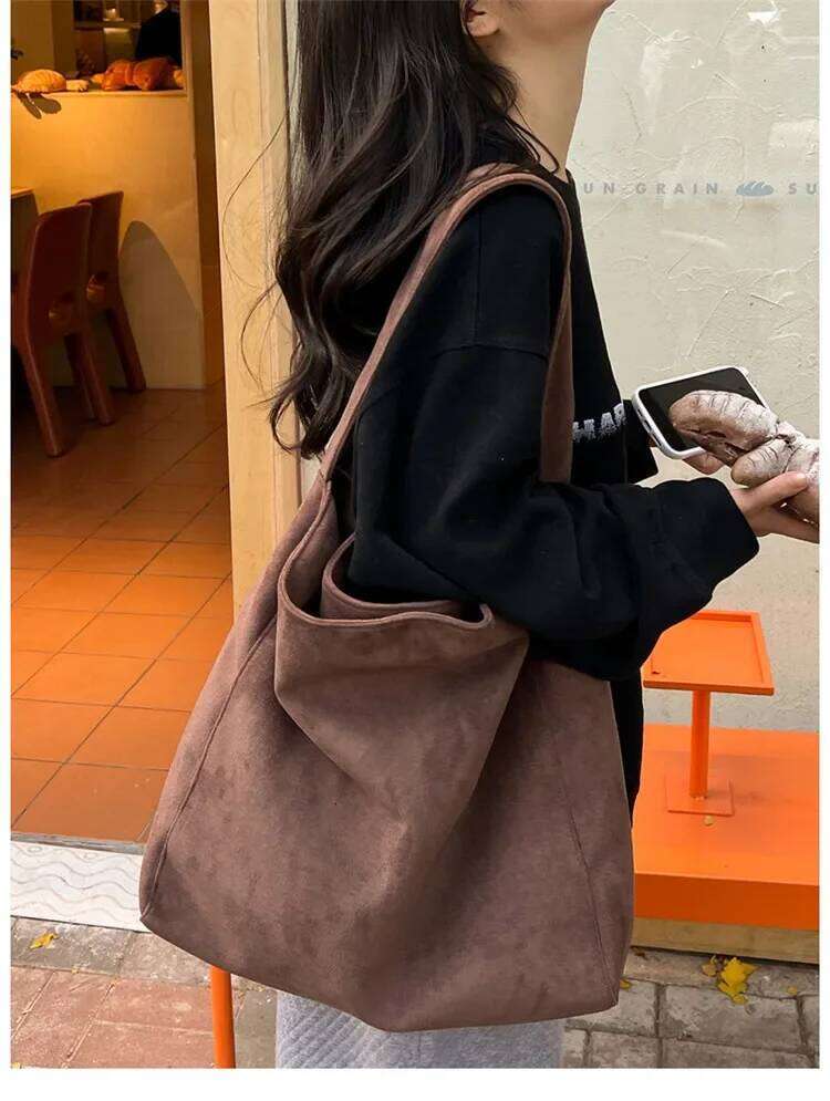 Women Shoulder Fashion Tweed Fabric Large Capacity Underarm Bag Casual for Daily Office Use Solid Color Handbag