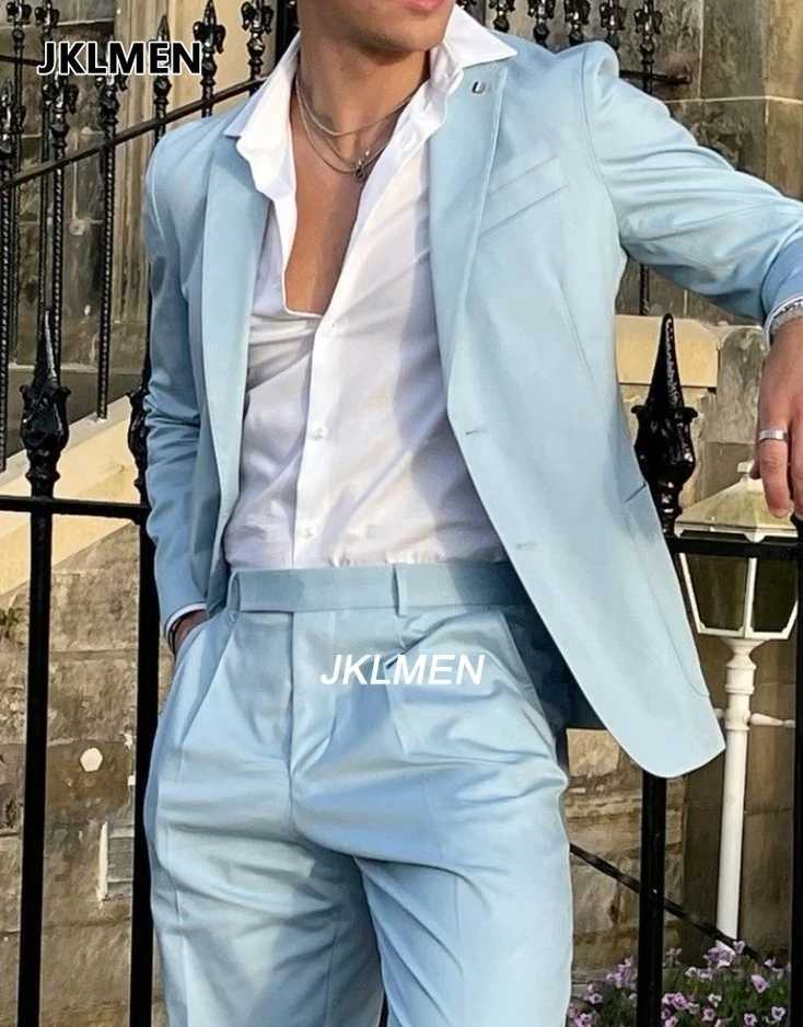 2025 Sky Blue Summer Men Suits Latest Designs Groom Tuxedos 2 Pieces (Jacket+Pants) Wedding Prom Dinner Party Men Suit Blazer X250704