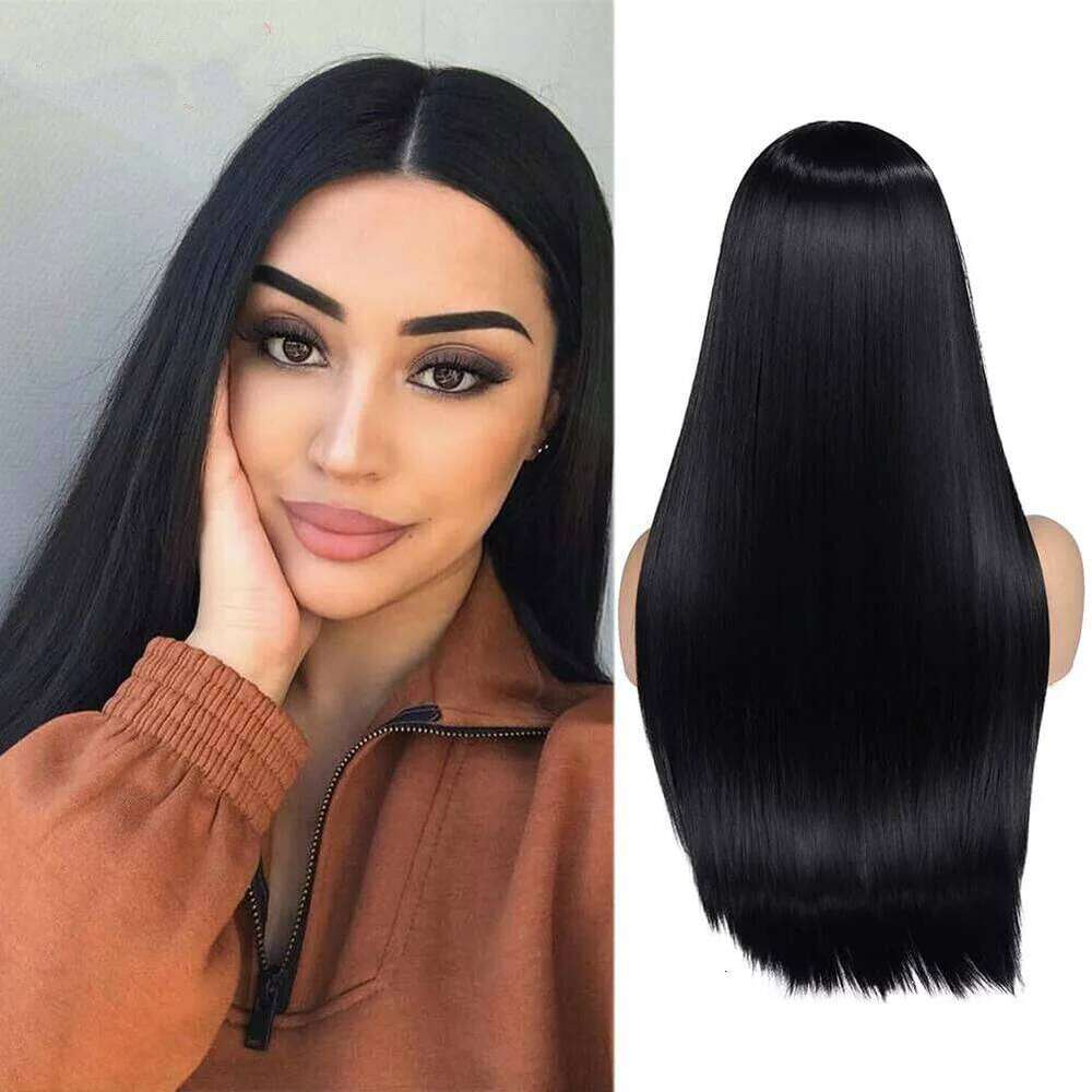 Syntehtic U Long Straight Part for Women V Shape Black Half Wigs Glueluss No Leave Out Wig