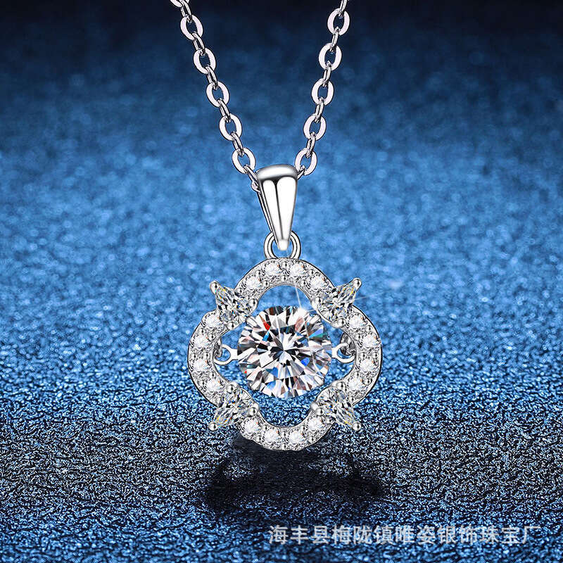 Hot S925ale S925 S925terling S925ier MoiS925S925anite Four-leaf Clover Beating Heart S925mart Pendant Necklace for Women 9fc