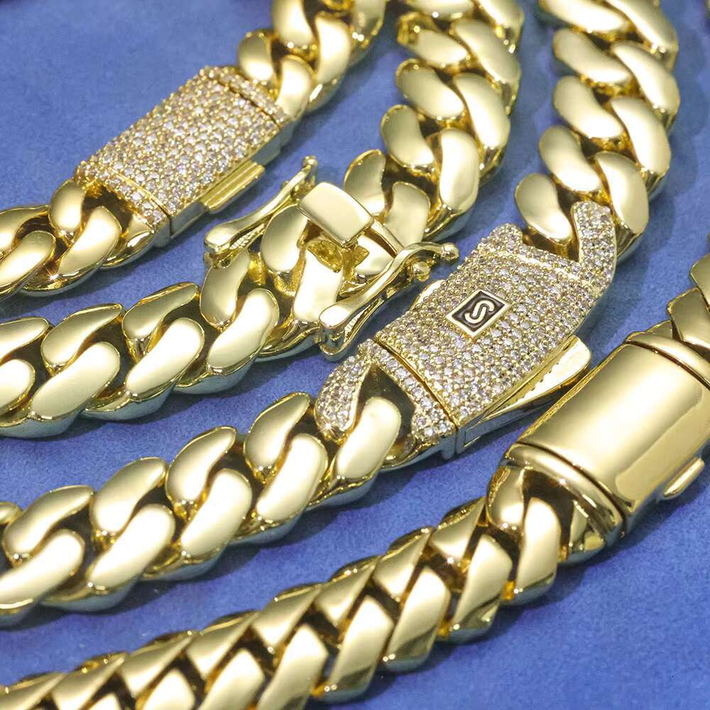 6/8/10/12mm Cuban Link Chain Necklace 14K Gold Plated Brass Hip Hop Jewelry Customizable Men Women Gift