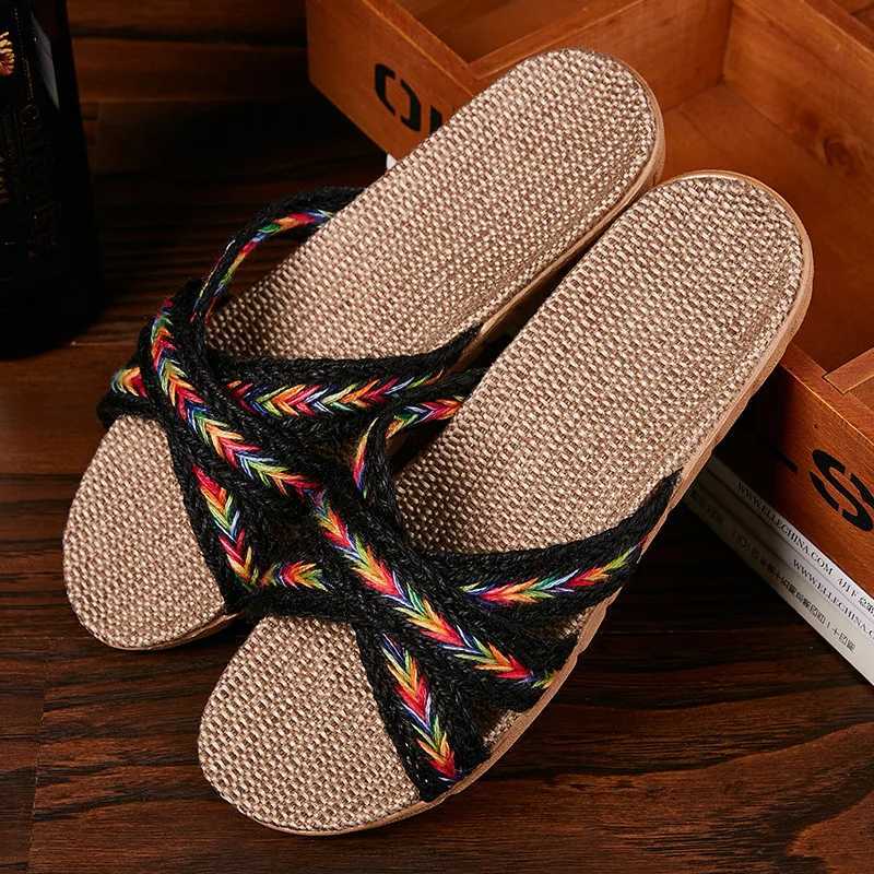 Women Indoor Slippers Home Flax Slides Summer Flat Shoes Women House Floor Slippers Breathable Lovers Bedroom Shoes SH 061202 W250704