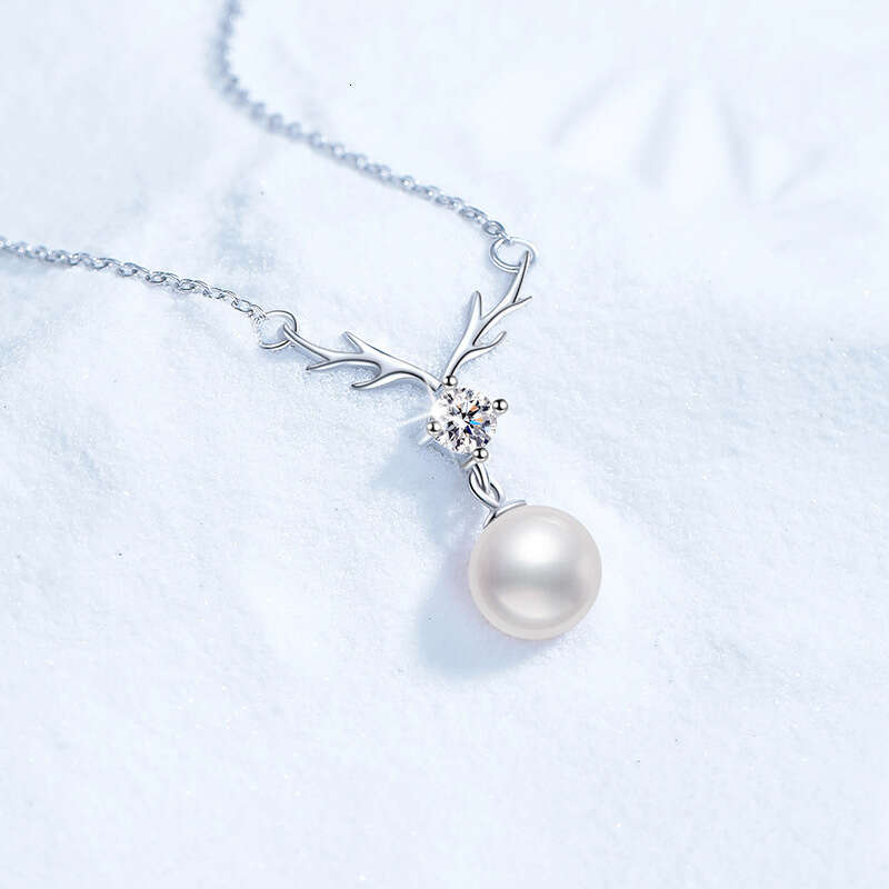 S925 Pure S925ier Necklace for Women, MoiS925S925anite FreS925hwater Pearl Necklace, "All the Way with You" Pendant ab4