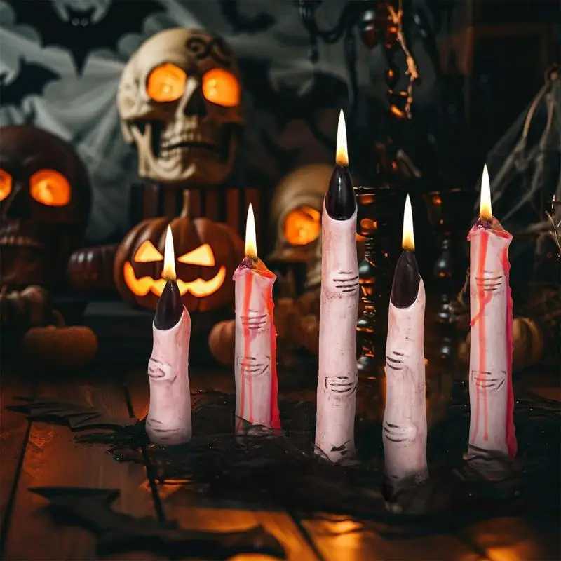 Gothic Candles Halloween Life-Size Finger Candles Novelty Scary Creepy Witch Thumb Candle With Black Nails Horror Realistic W250704