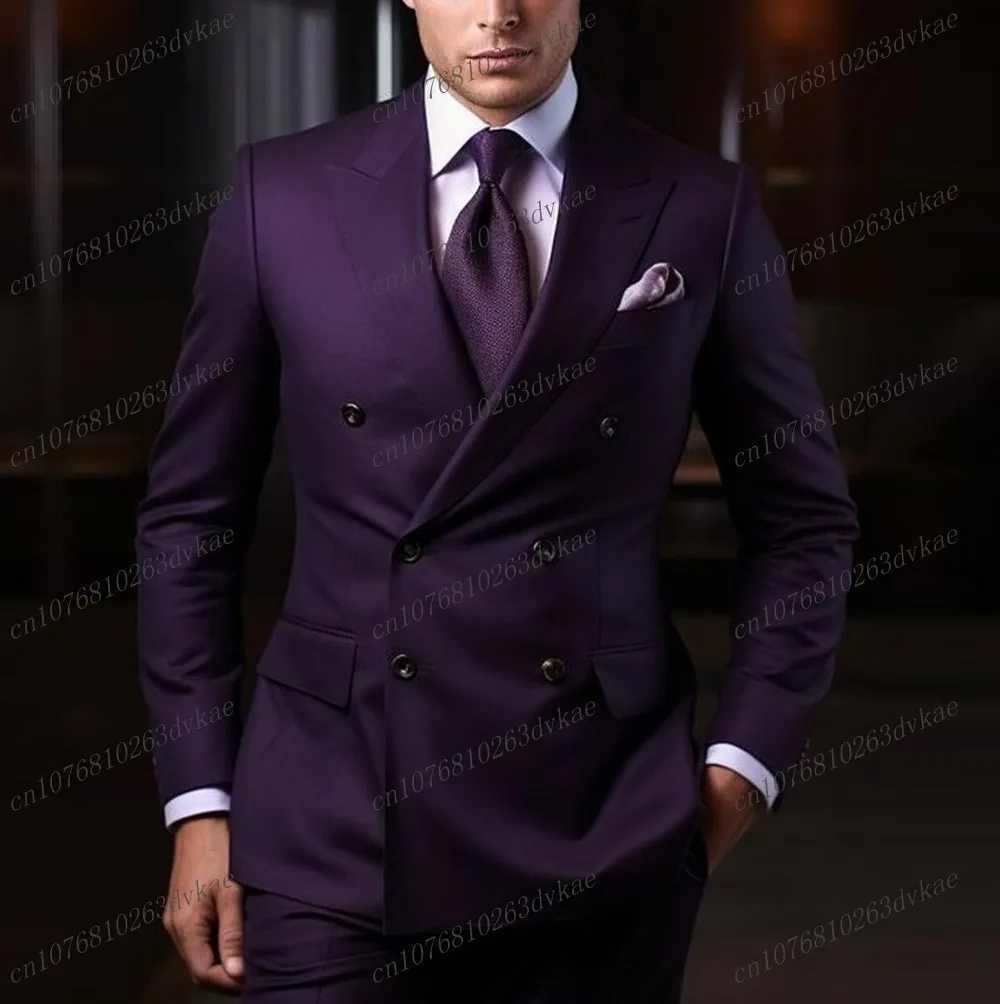 Dark Purple Mens Formal Occasions Business Party Prom Suit Groom Groomsman Wedding Men Tuxedos 2 Piece Set Jacket Pants X250704