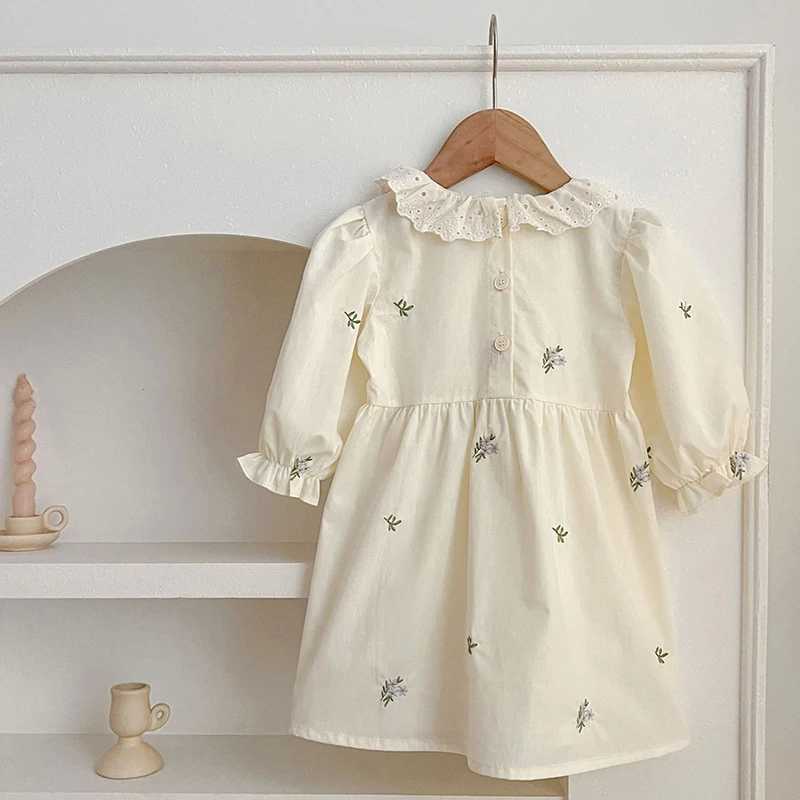 Girls Puff Sleeve Birthday Party Dress Autumn Kids Dress Vestidos Cotton Children Elegant Embroidered Flowers Dresses Clothes R250704