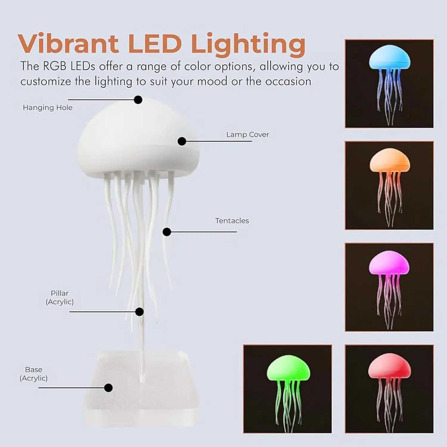 Modern Jellyfish Table Lamp USB Rechargeable Adjustable RGB Color Changing Jellyfish LED Night Light with Base Room DecorXJ250703