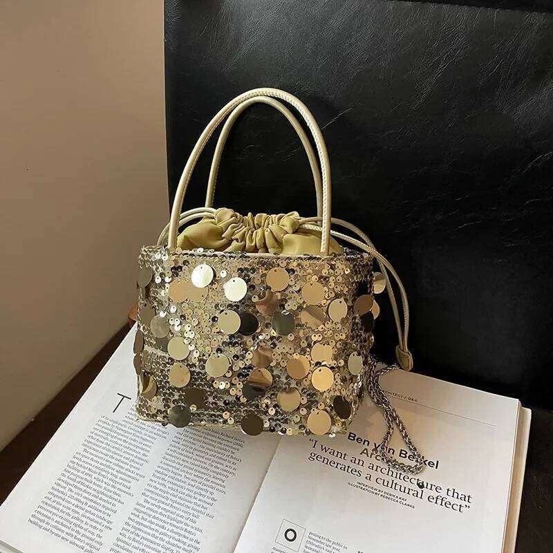 New Korean Version Instagram Sequin Dinner Fashionable Bucket Niche Design Single Shoulder Crossbody Bag For Women