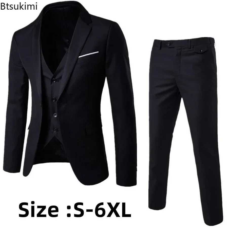 2025 New Mens Formal Business Office 3PCS Suit Sets Oversized Blazer+Vest+Pants Sets Male Evening Party Wedding Mens Sets S-6XL X250704