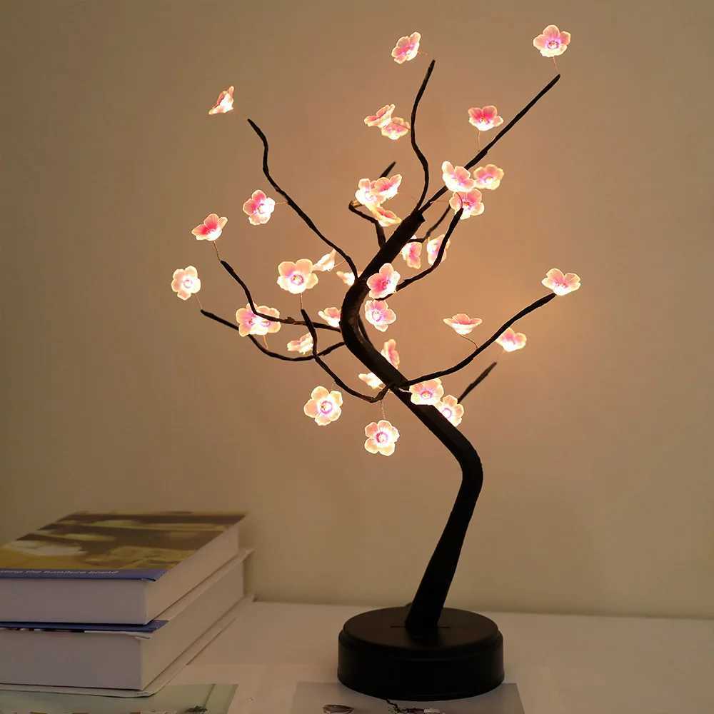 Home Decoration USB/Battery Powered Touch Switch Warm White Artificial Bonsai Cherry Blossom Desktop Tree LED Lamp LightXJ250703