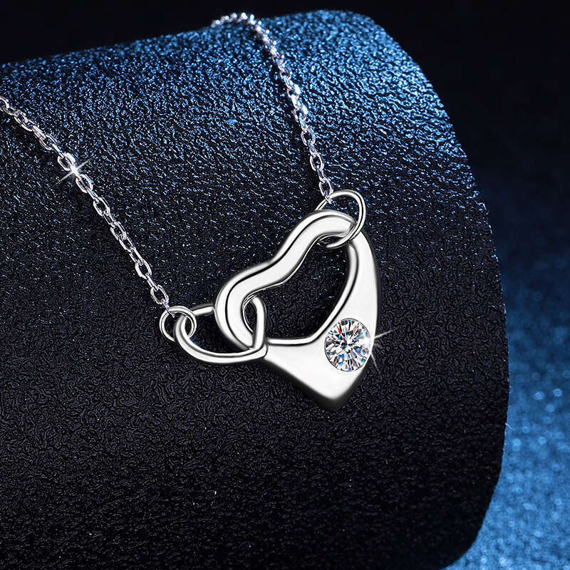 DeS925ign New Product MoiS925S925anite S925 S925terling S925ier Pendant Heart Double Buckle Clavicle Chain Necklace a0d