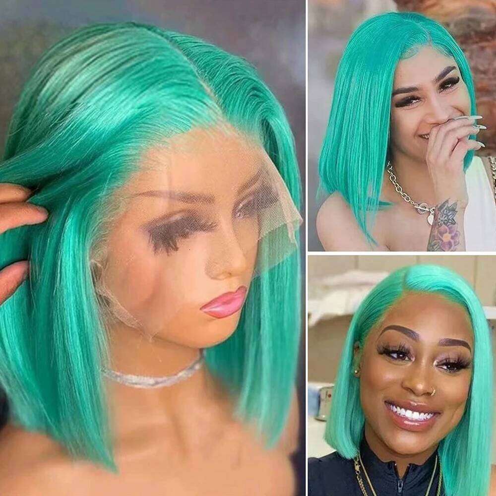 Dark Green HD Frontal Short Bob 13x4 Colored Pink Grey Straight Wig Human Hair Lace Front Wigs