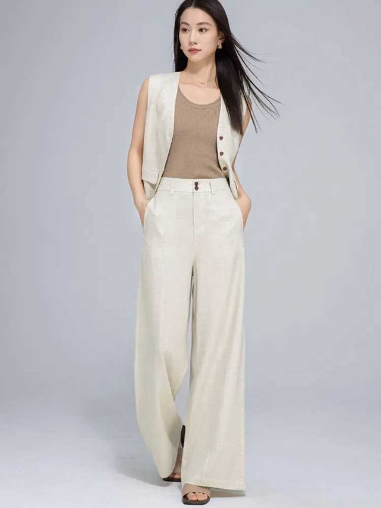 Summer Office Women Single Breasted Slveless Vest High Waist Wide Leg Pants Two Piece Set Casual Harajuku Matching Set Outfit X250704