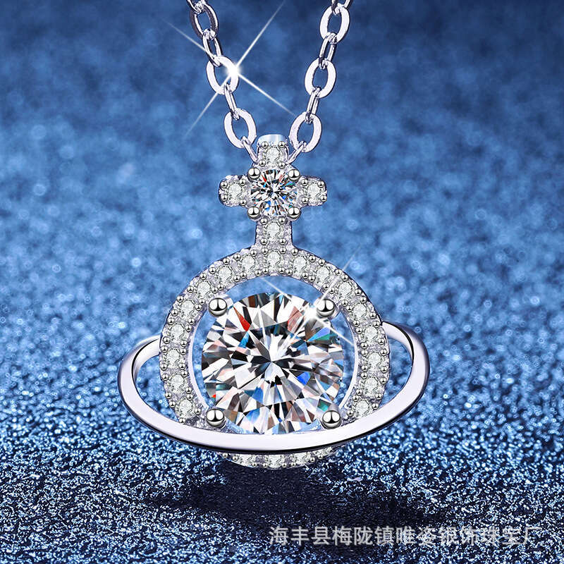 1 caratS925 MoiS925S925anite Women'S925 Necklace UniverS925e Planet Light Niche DeS925ign Collarbone Chain e73