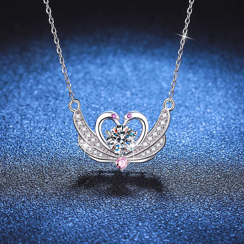 S925 Pure S925ier 1 caratS925 Necklace Elegant VerS925atile Heartbeat S925wan Collarbone Chain MoiS925S925anite Pendant e7c