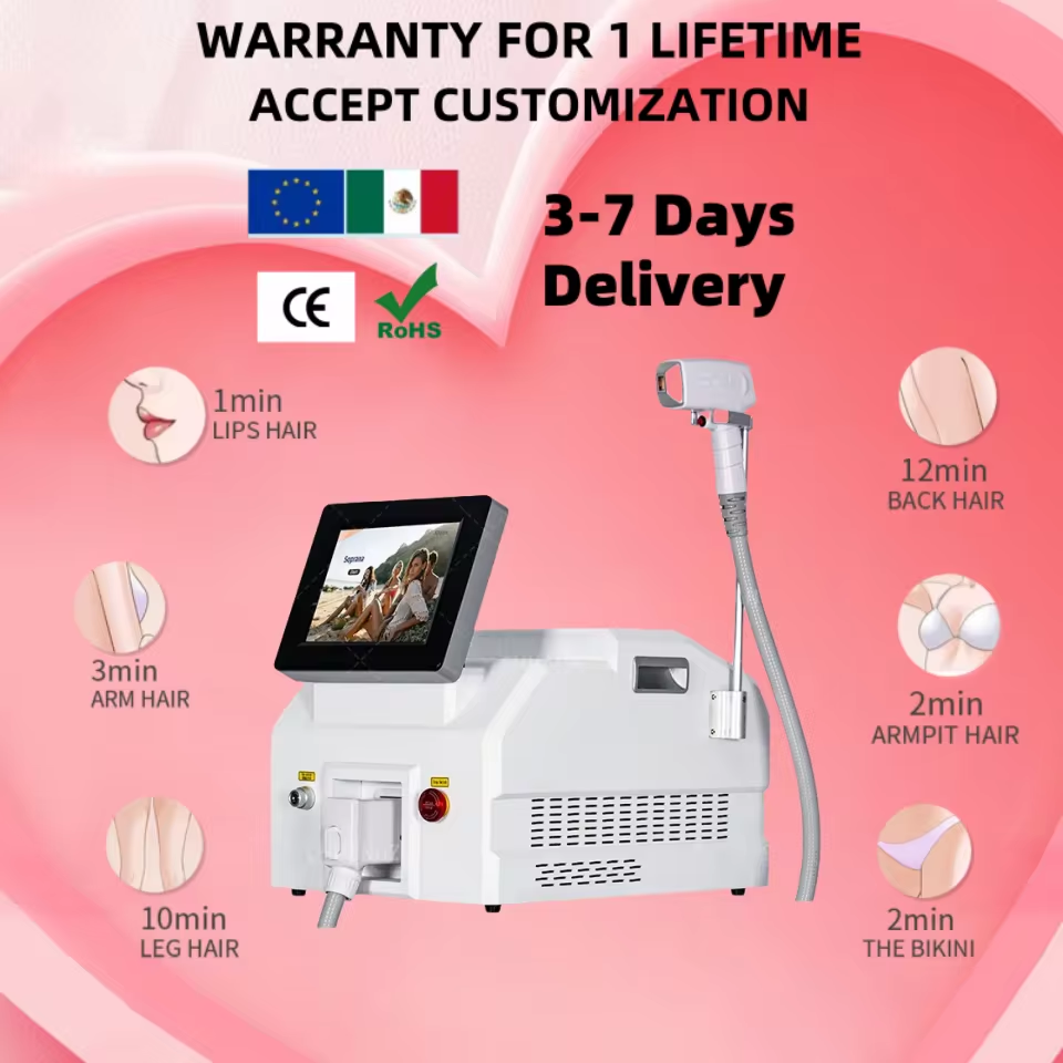Professional Soprano Portable 3 Wavelengths 808NM 755NM 1064NM Diode Laser Permanent Hair Removal Cooling Painless Machine