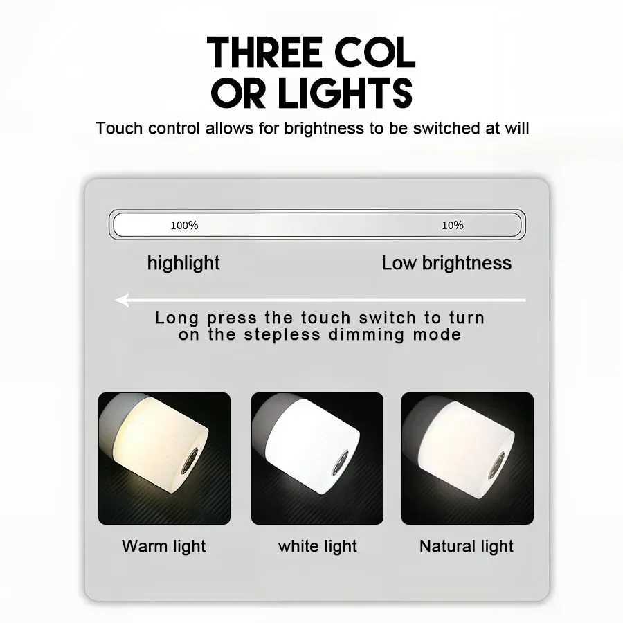 Bedside Lamp Touch Dimming Rechargeable Table Lamp LED Night Light for Bedroom Dormitory College Student Kids Book Reading Lamp XJ250703