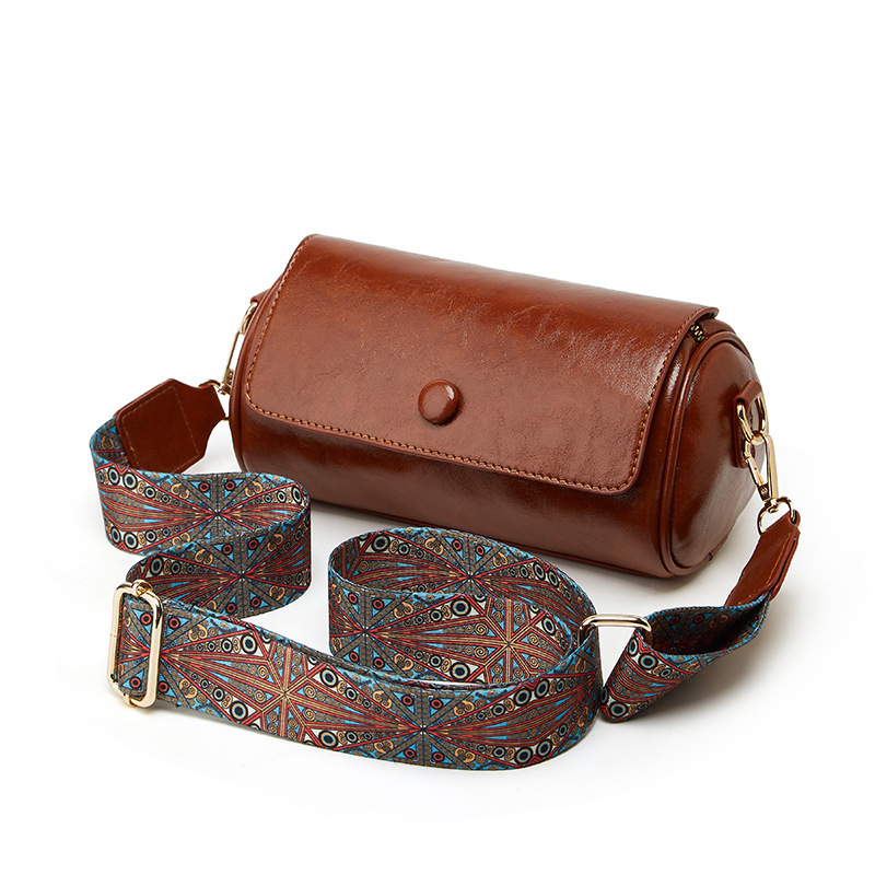 Free Shipping Retro Women's Small Bag, 2025 Designer New Fashionable Summer Multifunctional Wide Shoulder Strap Crossbody Bag, Popular Cylindrica