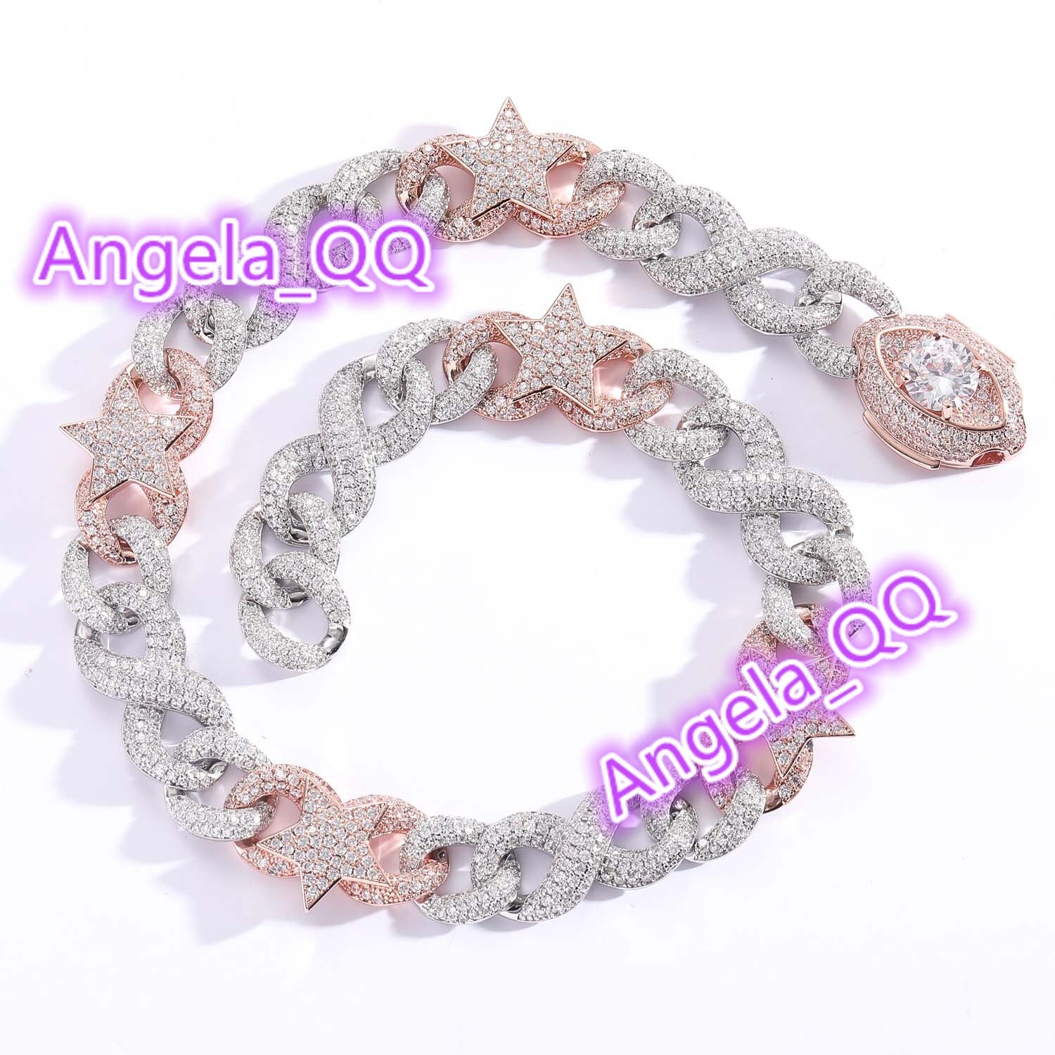 Wholesale White Silver Plated Rhinestone Hip Hop Moon Iced Out Mossanite Cuban Link Chain Two Tone Jewelry Star Necklace for Men