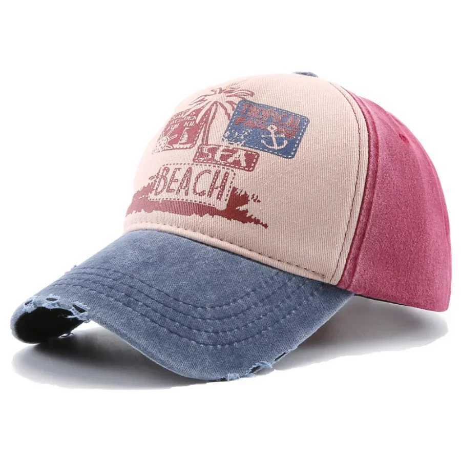 Mens Cap Summer Beach Sun Hat Wen Adjustable Washed Cotton Retro Ripped Baseball Cap Fashion Printing Hip Hop Snapback Hats X250704