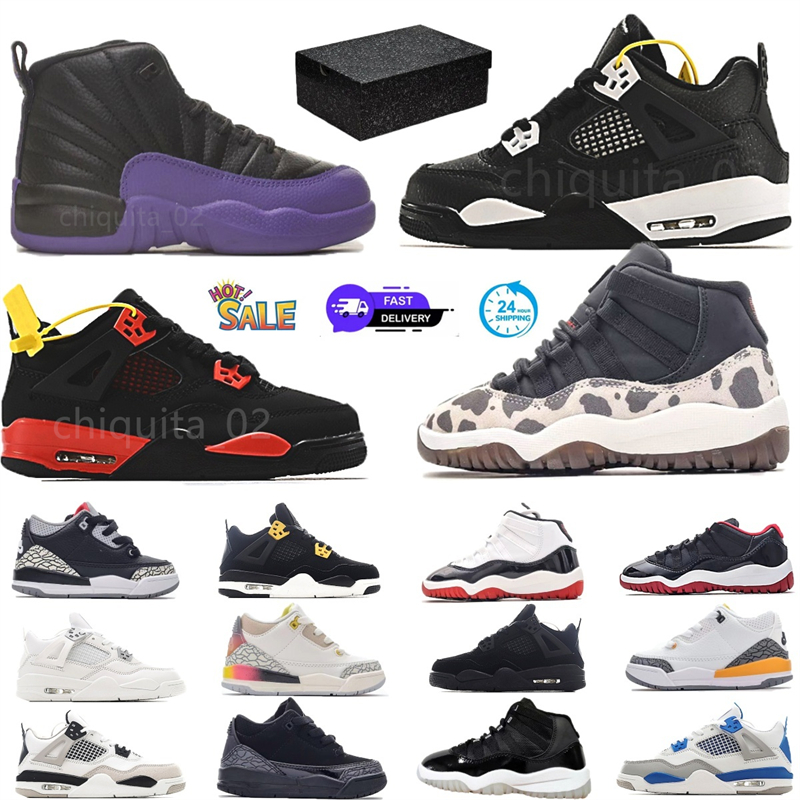 Kids shoes Basketball kid shoe Platform Bred Black Cat Fire Red Yellow Thunder University pink Military Blue Trainers children boys girls 4s 11s Sneakers