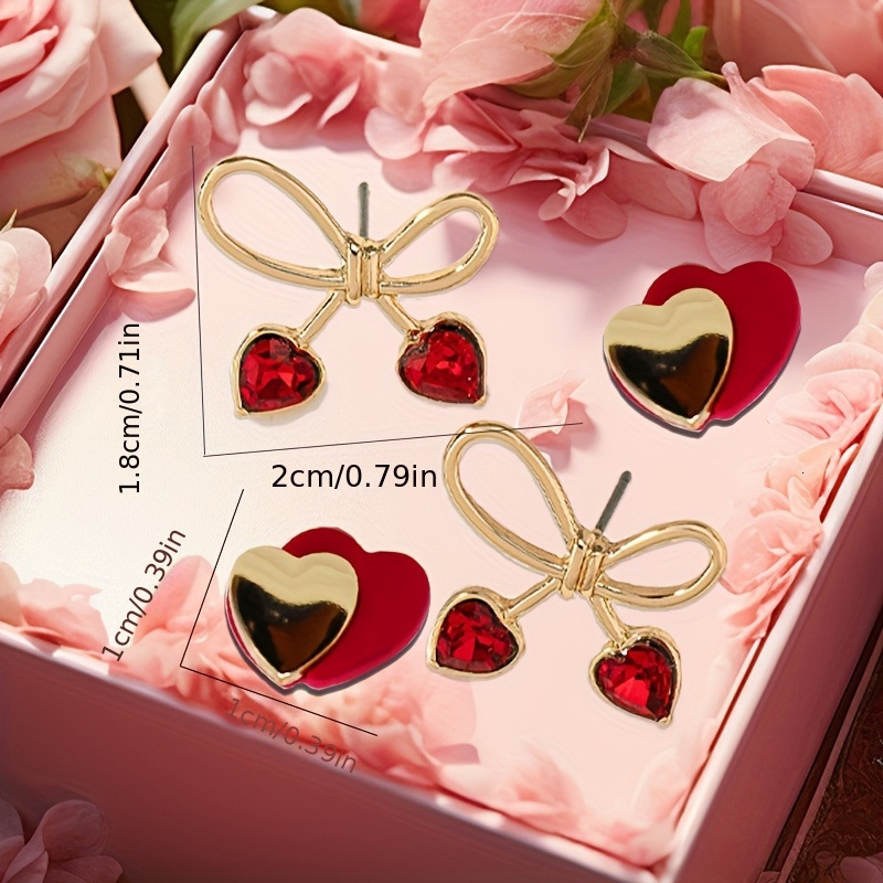 New Elegant Simple Heart Bowknot Earrings High-end Versatile Sweet Studs Exquisite