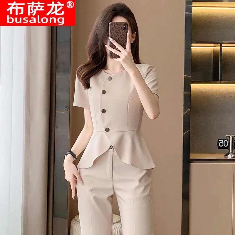 6611 Summer Thin Short-Slved Suit Womens Slim-Fit Elegant Fashion Business Wear Beauty Jewelry Shop High-End Overalls X250704