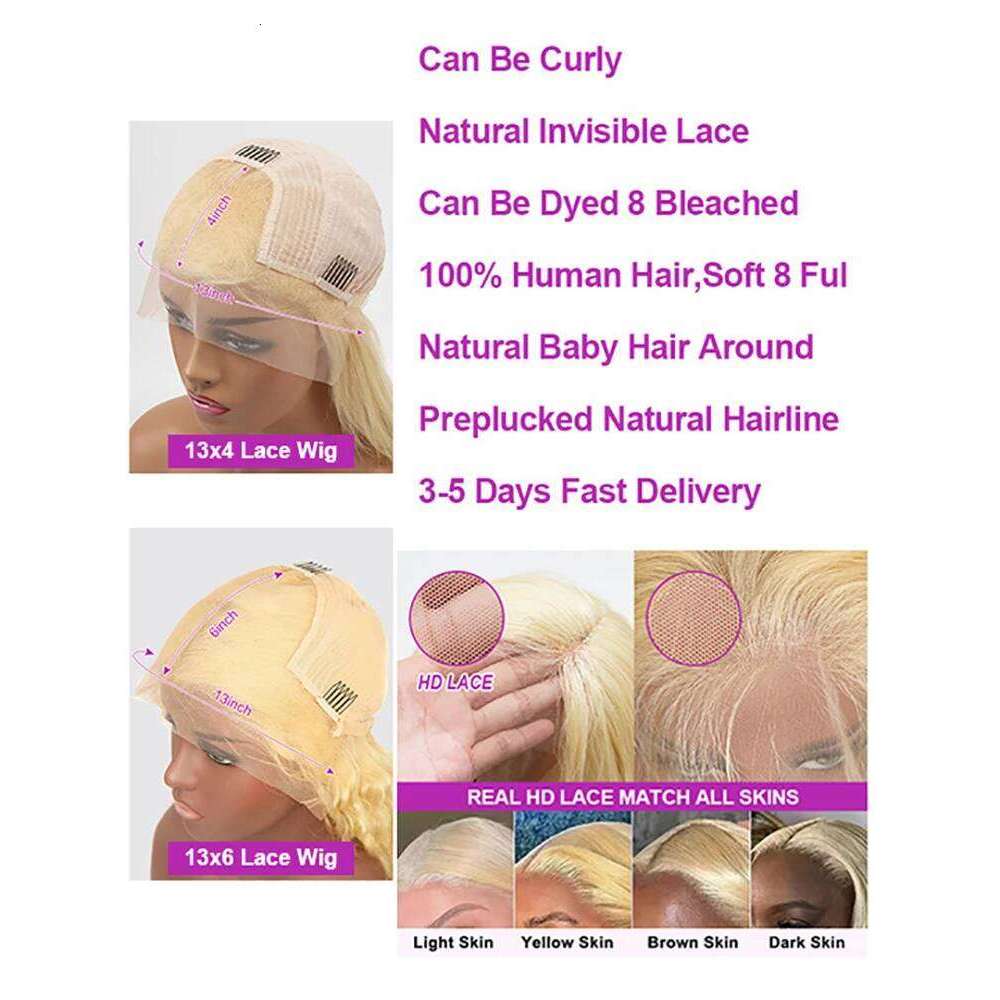 30 42 Inch Front Honey Blonde 613 Hd Lace Frontal Wig 13x6 13x4 Body Wave Human Hair Wigs For Women 250%