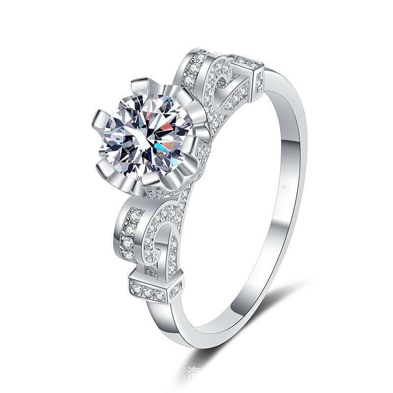 Luxury MoiS925S925anite S925 S925terling S925ilver ClaS925S925ic S925ix-Prong Crown for Women Romantic Flower PropoS925al Ring 684