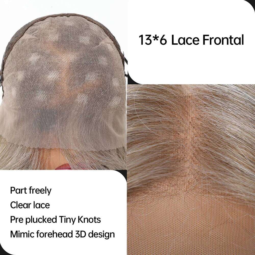 13*6 HD Lace Front Blonde Mixed Brown Synthetic Wigs For Women Daily Party Short Straight Natural Fake Hair Heat Resistant