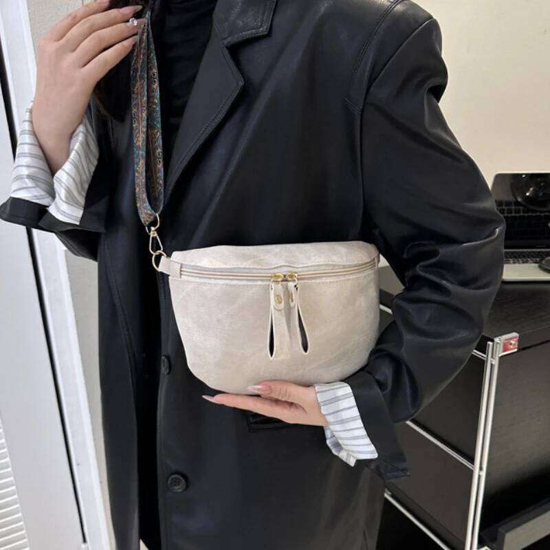 Stylish Hobo Solid Color Satchel Designer Chest Bag Women's PU Leather Waist Bags Wide Strap Fashion Funny Shoulder Pack