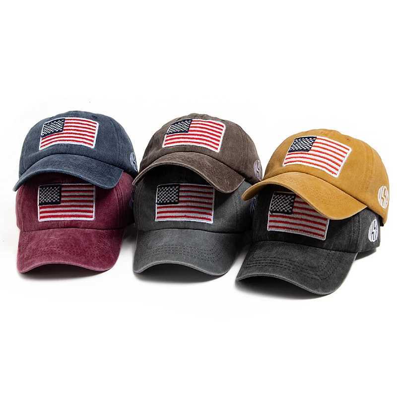 USA Flag Mens Baseball Cap Retro Embroidery Washed Cotton Dad Hats Fashion Wen Hip Hop Caps Summer Outdoor Sun Visor Hat X250704
