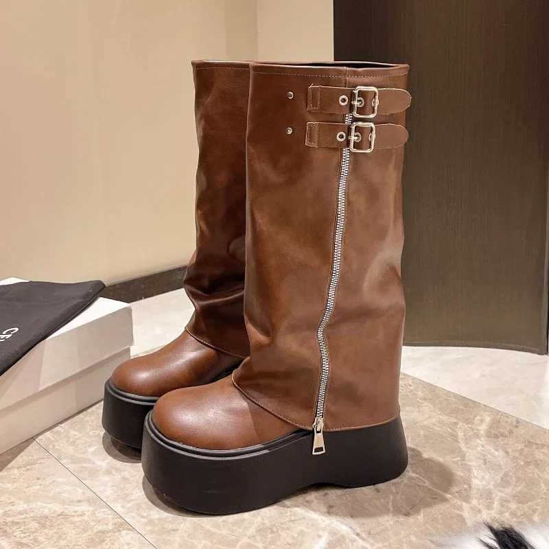 Tassel Boots for Women Gothic Trend Women Boots Chelsea Mid Heels Motorcycle Boots Women Fashion Knee High Botas Z250704