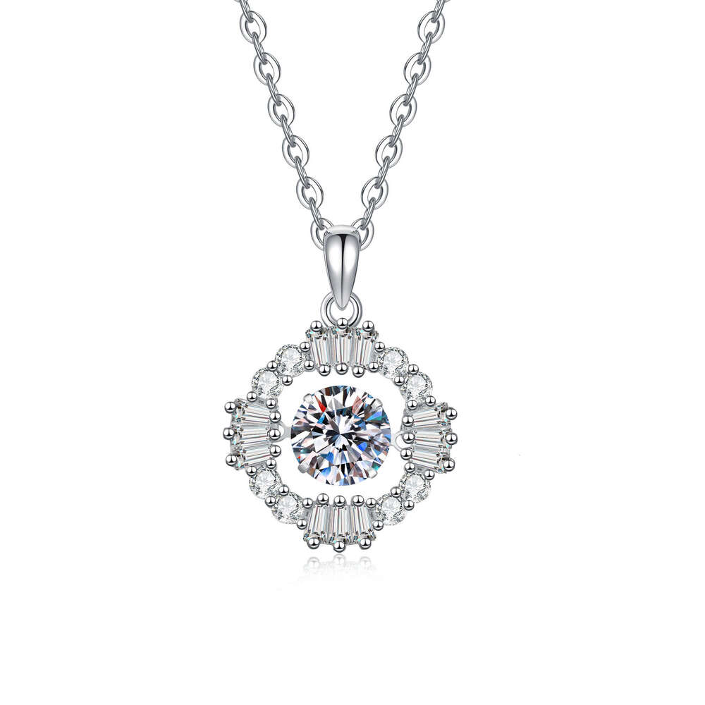 Pure S925ier Pendant S925quare Full Dia LuxuriouS925 Dynamic Clavicle Chain for Women 1 caratS925 MoiS925S925anite Necklace 3ea