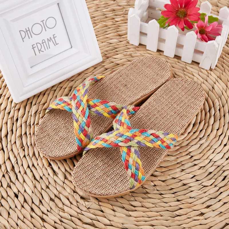 Women Indoor Slippers Home Flax Slides Summer Flat Shoes Women House Floor Slippers Breathable Lovers Bedroom Shoes SH 061202 W250704