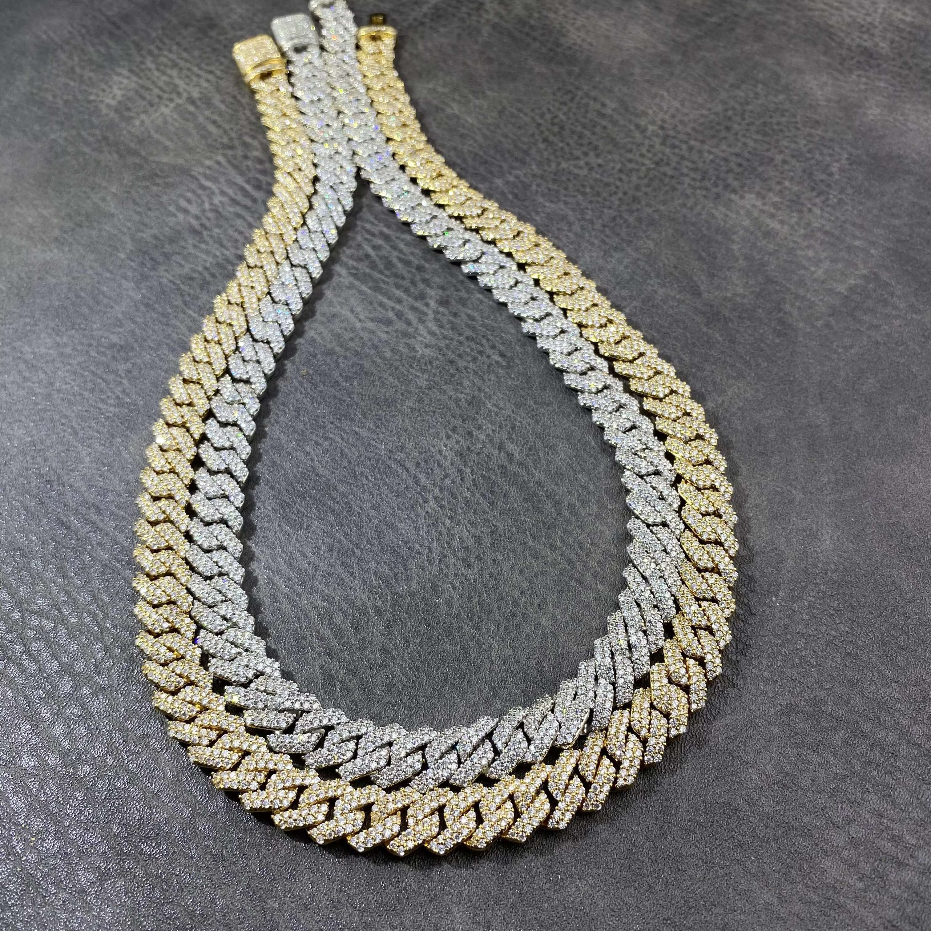 Fashion Design 6mm 8mm 10mm 12mm VVS D Color Moissanite Diamond S925 Silver Prong Cuban Chain Necklace Wholesale Price