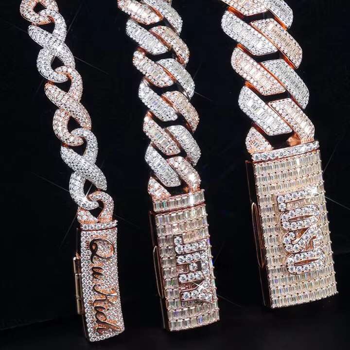 High-end Bling Hip Hop Necklace Bracelet Silver Iced Out Vvs1 Moissanite Cuban Link Chain
