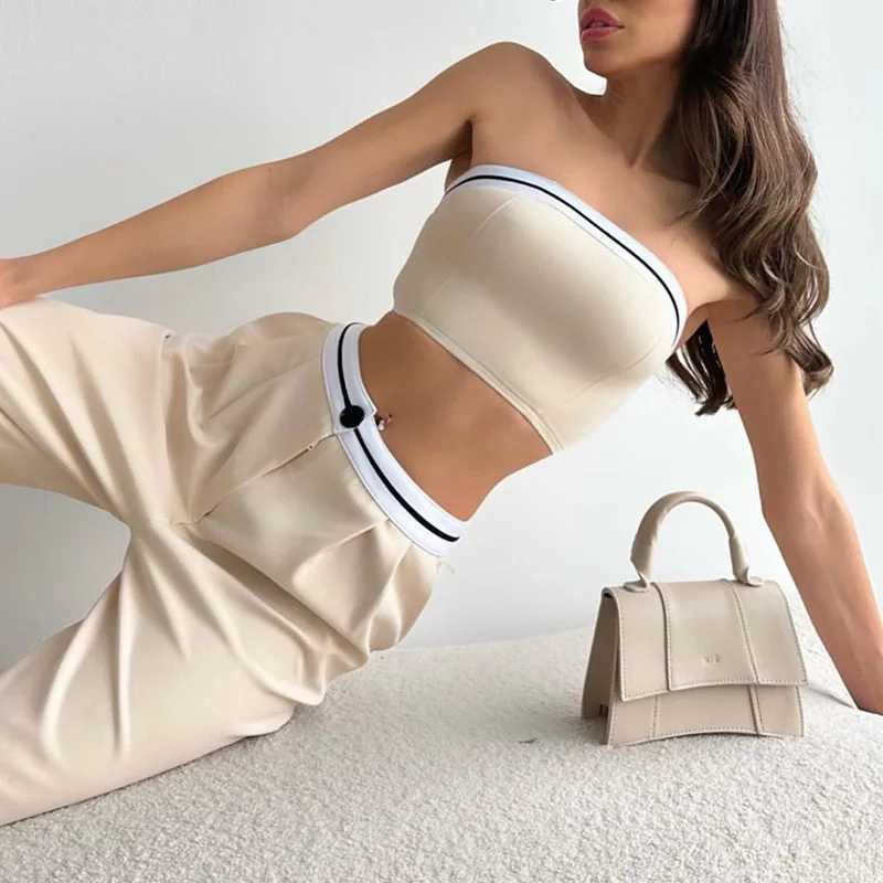 Womens Two-Piece Solid Color Slveless Vest Bra buttoned Pants Summer Sexy Set X250704
