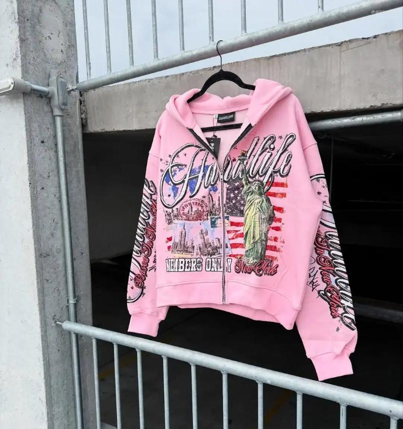 Men's Hoodies American Retro Letter Casual Loose Zipper Hoodie Men Street Hip-hop Fashion Harajuku Oversized Sweatshirt Women