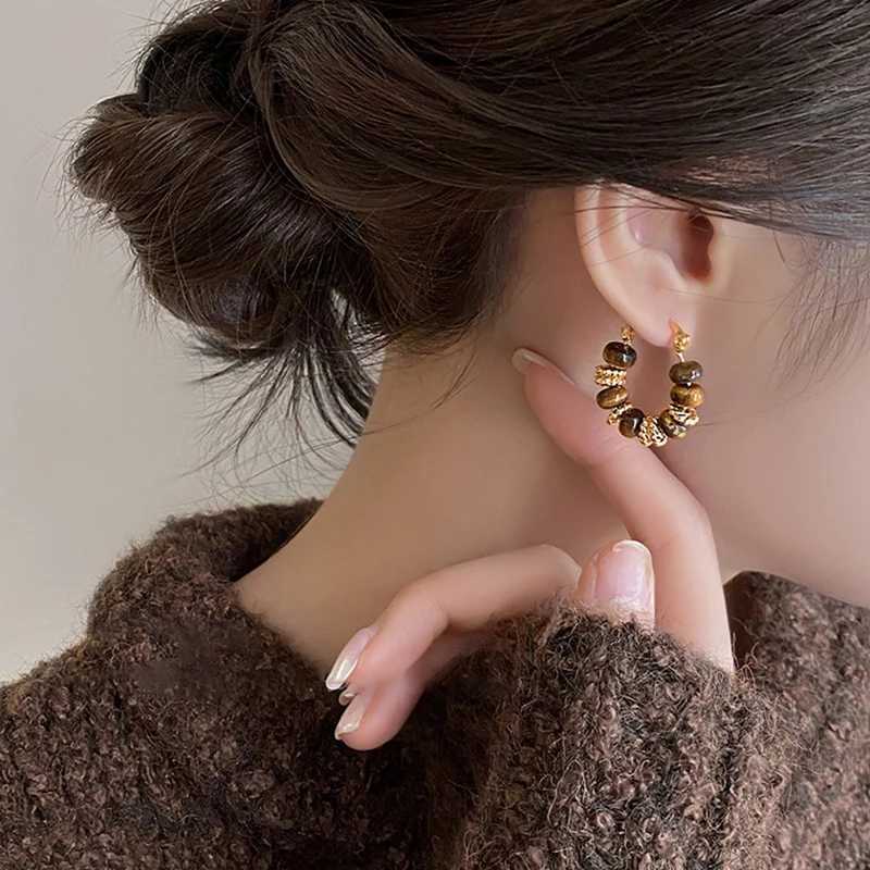 Maillard Tiger-eye Earrings Vintage Fashion Advanced Plating Ear Buckle Light Luxury Elegant Studs 2025 New Women Accessories Y250704