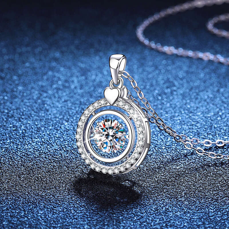S925 Pure S925ier with Pendant, Dynamic Round Pendant Valentine'S925 Day, 1 caratS925 MoiS925S925anite Necklace for Women 6a7