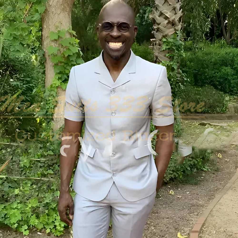 Fashion Summer Short Sleeve Mens Suits Outfits High Quality Single Breasted Notch Lapel Slim Fit 2 Piece Jacket Pants Blazer X250704