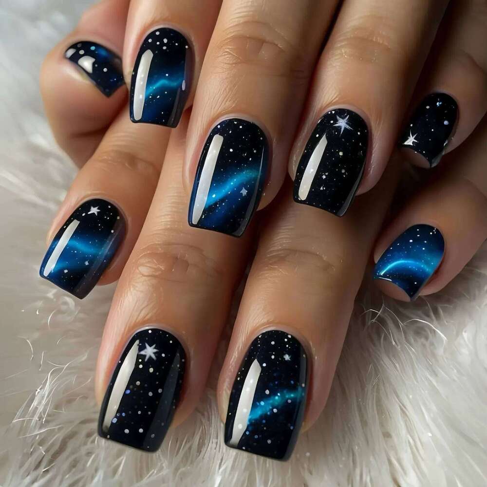 24Pcs Short Square Sweet Cool False Black Flower Wearable French Nails Press on Detachable Autumn Winter Acrylic Nail Tips X250704