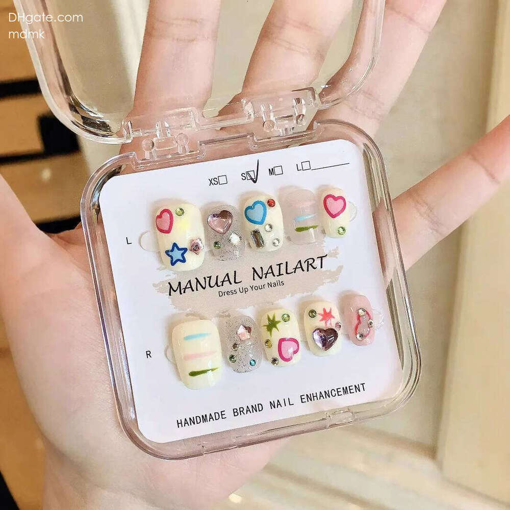 10pcs Handmade Glitter Short Square False Nails with 3D Rhinestone Design Nail Art Set for Party Dance Wear X250704