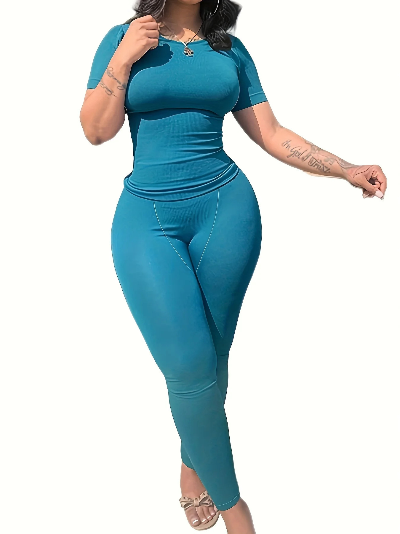 2 Piece Summer Shorts Set for Women with Ribbed Casual Lounge Wear Sleeve Top and Elastic Leggings Outfits 250704