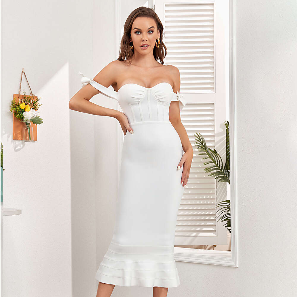 White Skirt Maxi Skirt Off Shoulder Strapless Sexy Bandage Mermaid Dress Tight Fitting Tie Up Evening Gown Women S Fashion Long Skirt