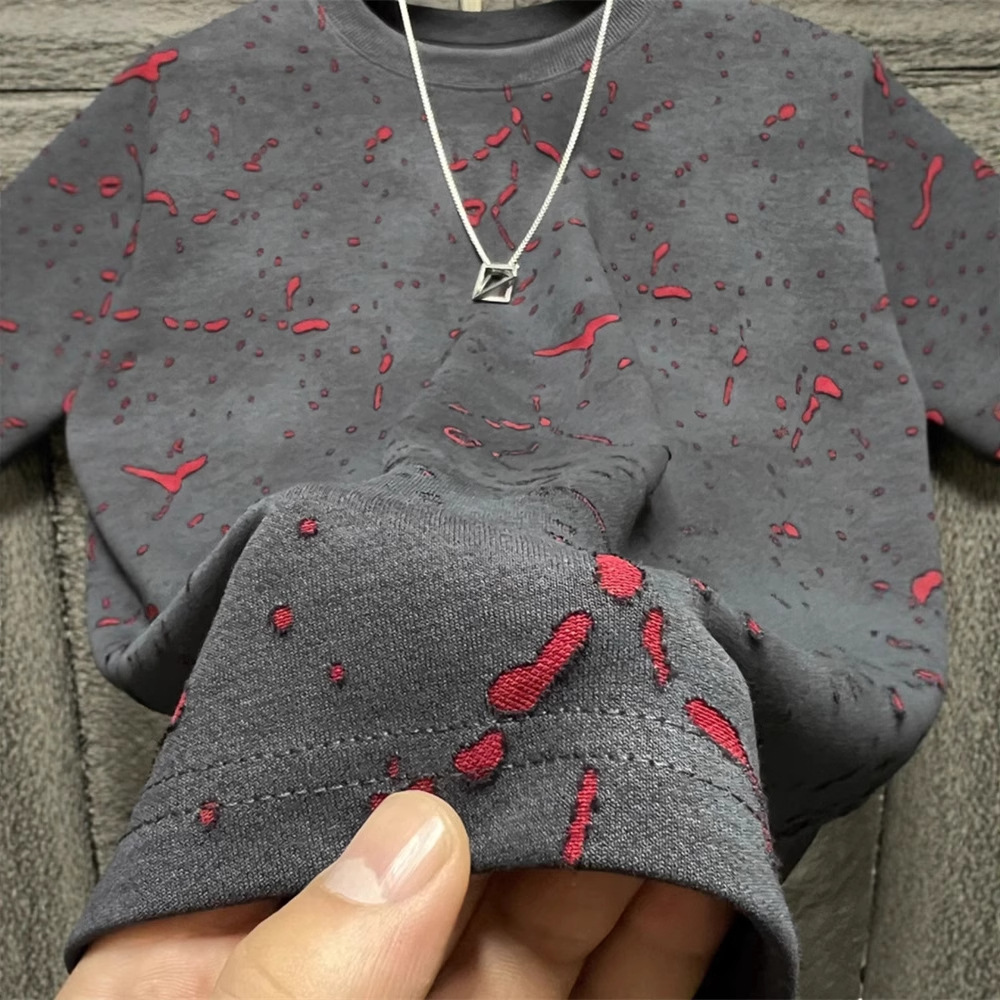 American Style Distressed Short Sleeve T-shirt For Men Designer Short Sleeves 2025 New Summer High-end Cool Loose Half Sleeve Tee For Men