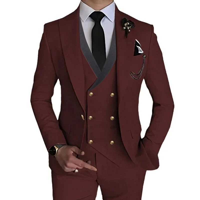 Elegant Mens Suits 3 Pcs Boutique Business Solid Color Slim Wedding Suit / Male Stretch Fabric Blazers (Jacket+ Pants +Vest) X250704