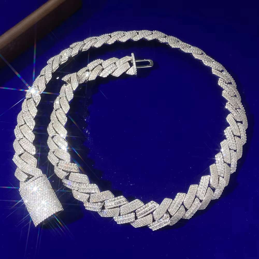 Hiphop Mens Jewelry Round Baguette Cut Wholesale 8mm Silver Cuban Link Moissanite Chain